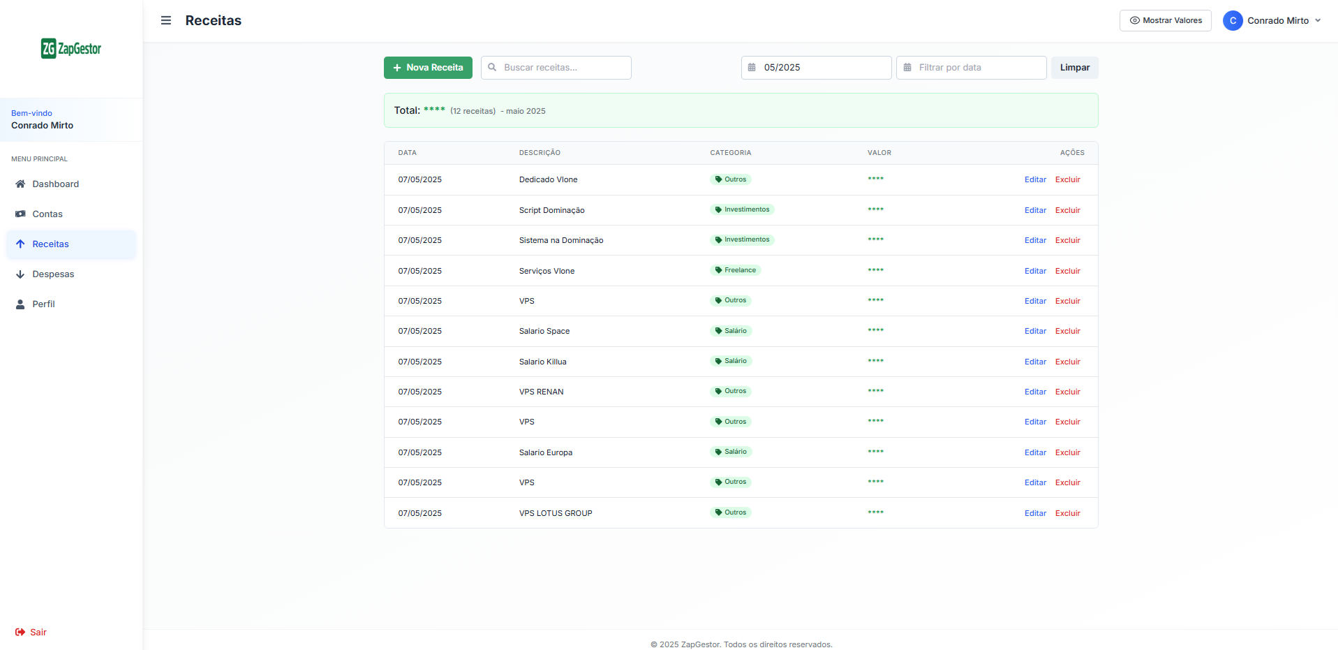 Dashboard ZapGestor - Configurações